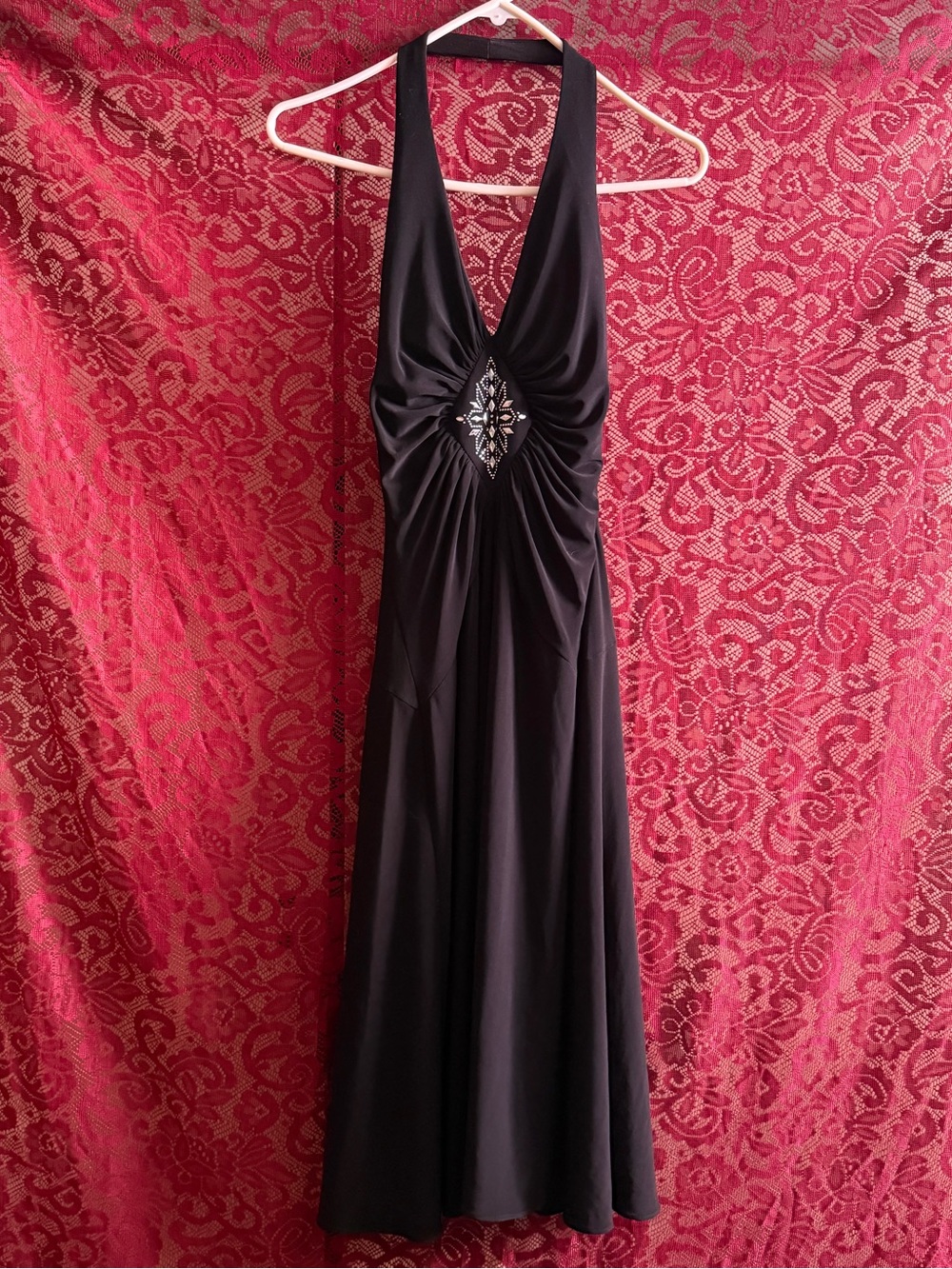 Laundry by Shelli Segal Black Rhinestone Halter Cocktail Dress Size 4